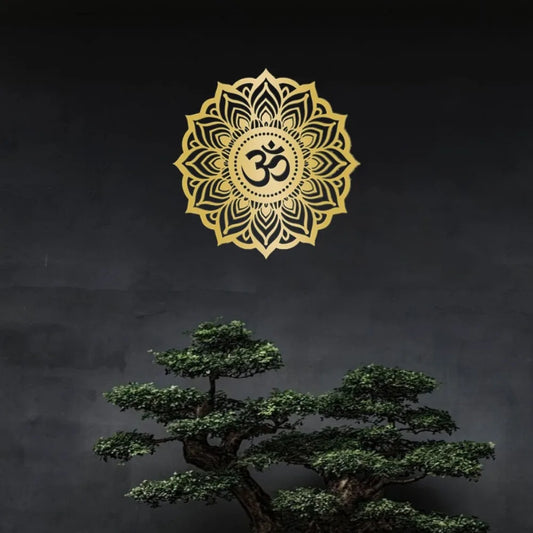 Mystic Om Mandala Gilded Metal Wall Sculpture | Lounge & Yoga Chamber Decor | Halloween & Christmas Gift