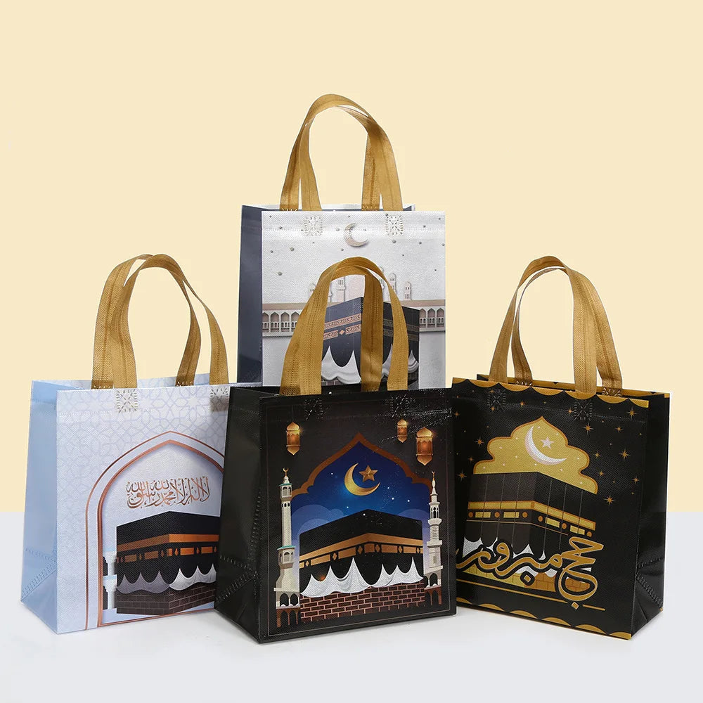 16/4Pcs Umrah Gift Bag with Handle Eid Mubarak Cookie Candy Packaging Bag Box Muslim Islamic Festival Party Decor Supplies