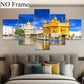 5pcs Framed Amritsar Golden Temple Canvas Art Set Islam Posters DIY Frame Wall Decor for Living Room, Bedroom, Office No frame