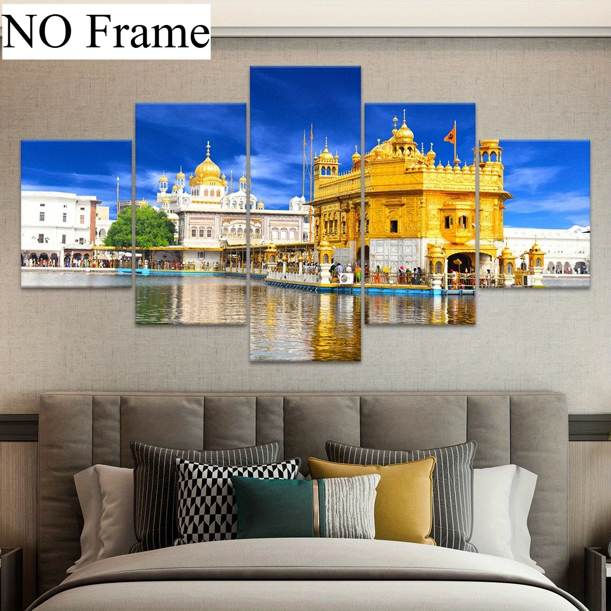 5pcs Framed Amritsar Golden Temple Canvas Art Set Islam Posters DIY Frame Wall Decor for Living Room, Bedroom, Office No frame