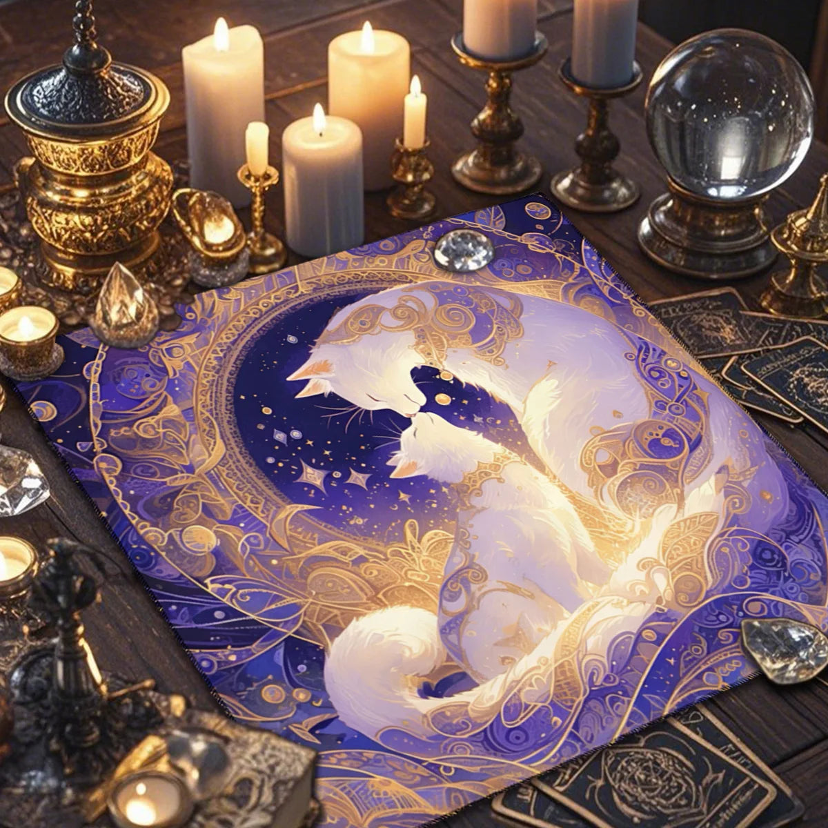 Divination Altar Cloth Civet Cat Tarot Tablecloth For Tarot Card Reading Decorative Voo-Polyester Oracle Card Mat