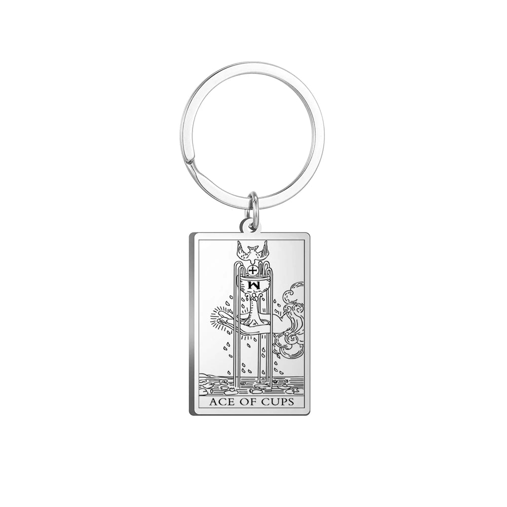 Dawapara Tarot Cards Keychains Stainless Steel Vintage Amulet Good Luck The Major Arcana Keyring Wiccan Jewelry