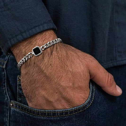 Vnox 5mm Width Adjustable Chain Bracelet for Men, Stainless Steel Acrylic Six-Sided Polished Jewelry Gifts for Husband Son Him