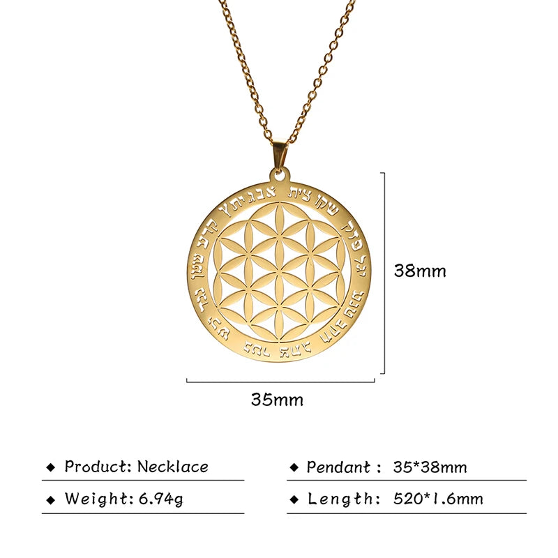 Flower of Life Sacred Geometry Necklace Stainless Steel Mandala Neck Chain Women Men Vintage Universal Spiritual Jewelry