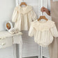 2026 Spring Princess Infant Baby Girl Bodysuit Sisters Dress Flower Embroidery Dress For Infant Sibling Girls Toddler Outfit