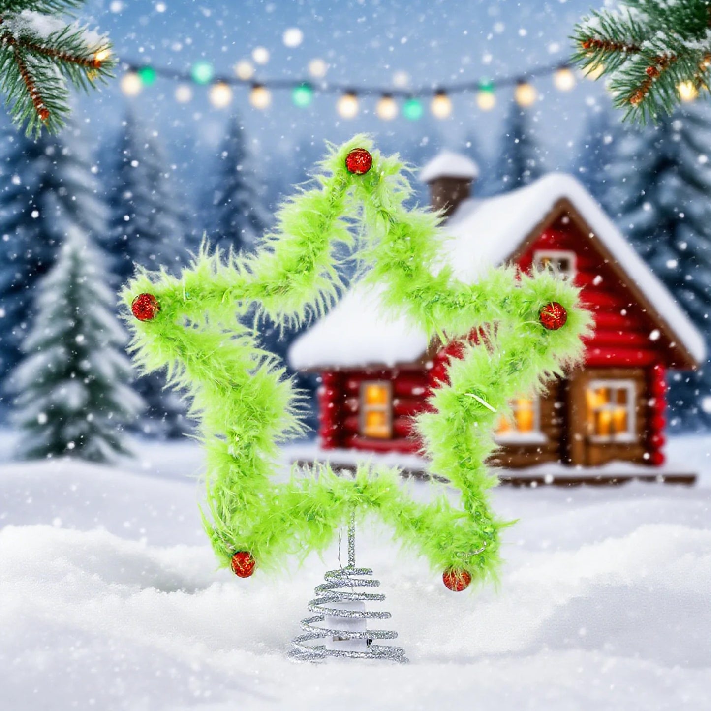 Christmas Fuzzy Grinch Star Tree Topper Holiday Festive Creative Grinch Decoration Christmas Party Home Decor Ornament