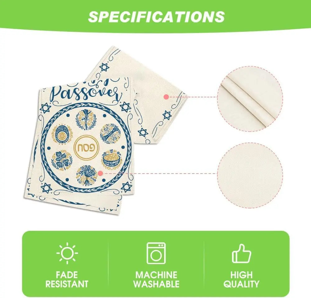 Happy Passover Linen Table Runners Kitchen Dining Table Decor Seder Plate Pesach Matzoh Star of David Jewish Holiday Party Decor