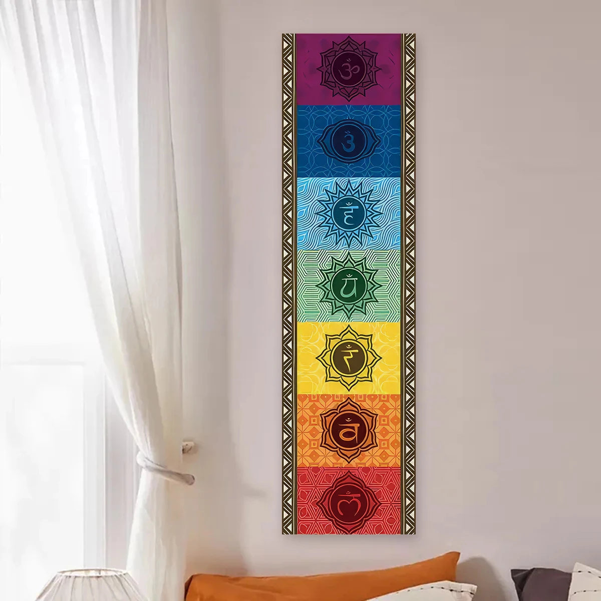 Bohemian Chakra Meditation Vertical Tapestry Colorful Mandala Rainbow Tapestry Wall Hanging For Living Room Aesthetic Tapestry