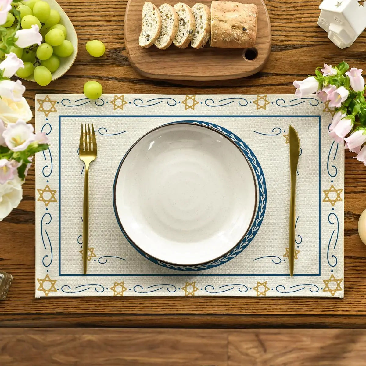 4pcs Passover Linen Placemats Kitchen Table Decor Seder Plate Pesach Matzoh Star of David Jewish Party Placemats Passover Decor