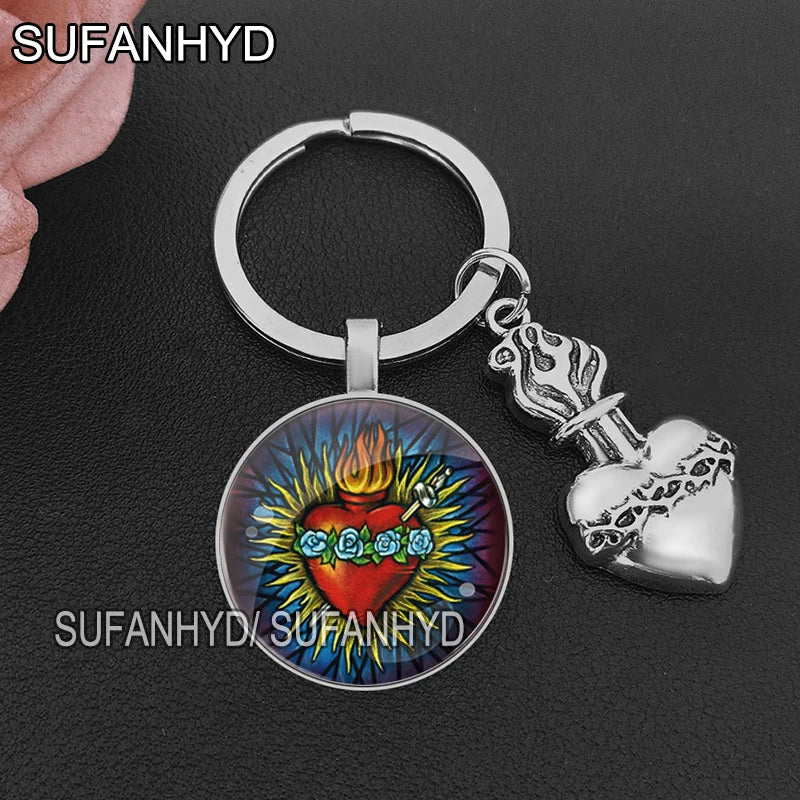 Sacred Heart of Jesus Keychains for House Catholic Key Chain for Women and Man