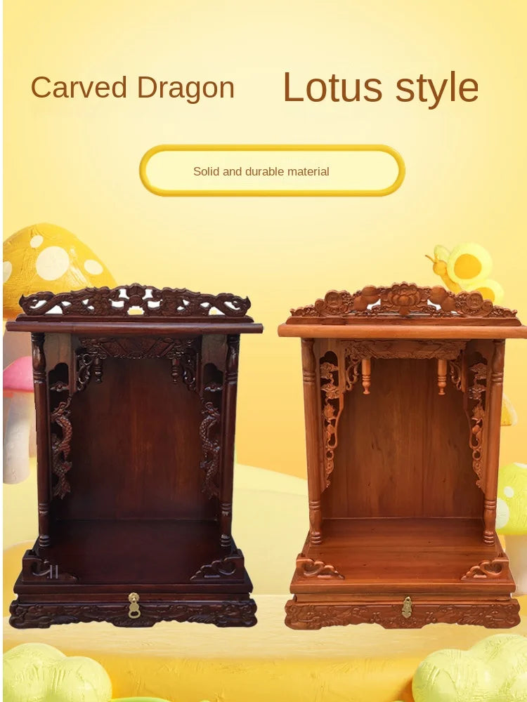 Standing Cabinet with Buddhist Nativity, Solid Wood, God of Wealth