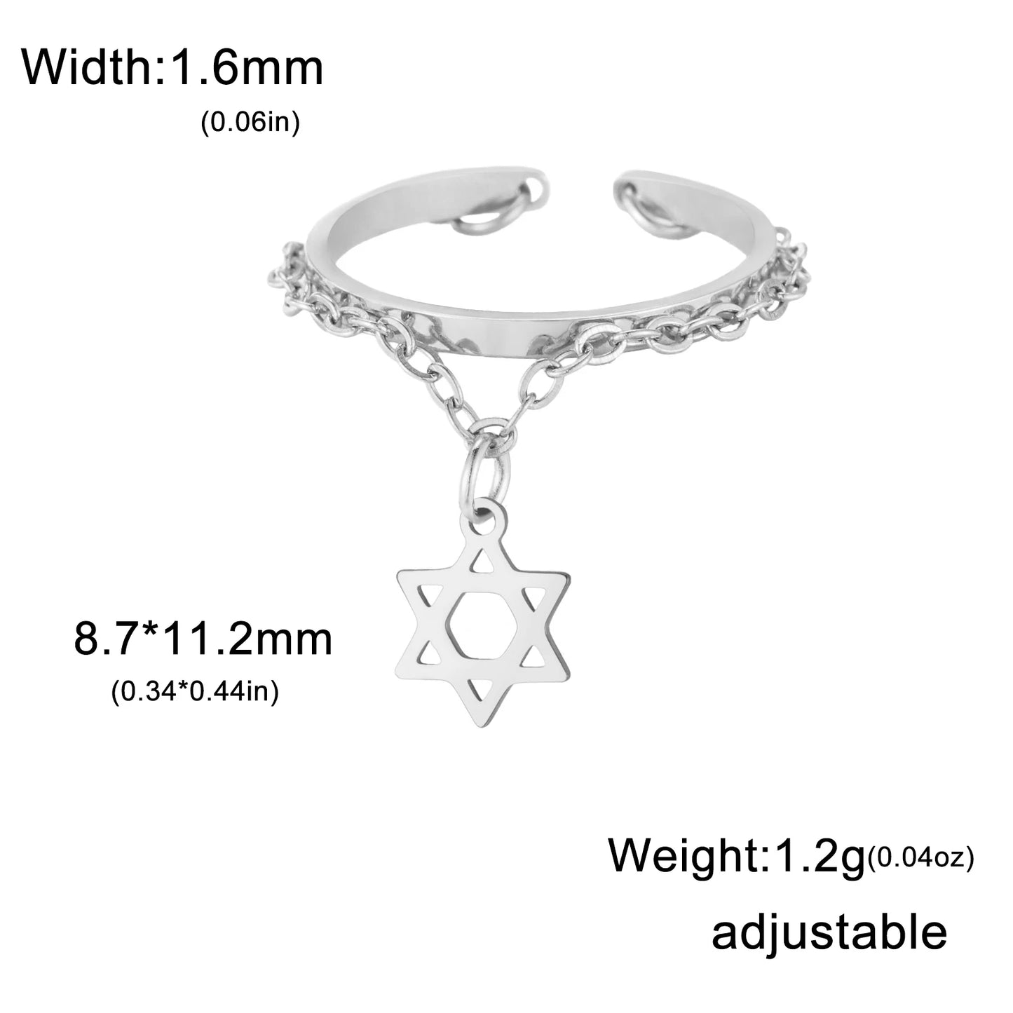 LIKGREAT Star of David Ring Jewish Hang Pendant Rings Stainless Steel Tetragram Cross Jewelry Jewish Gift for Women Men Gifts