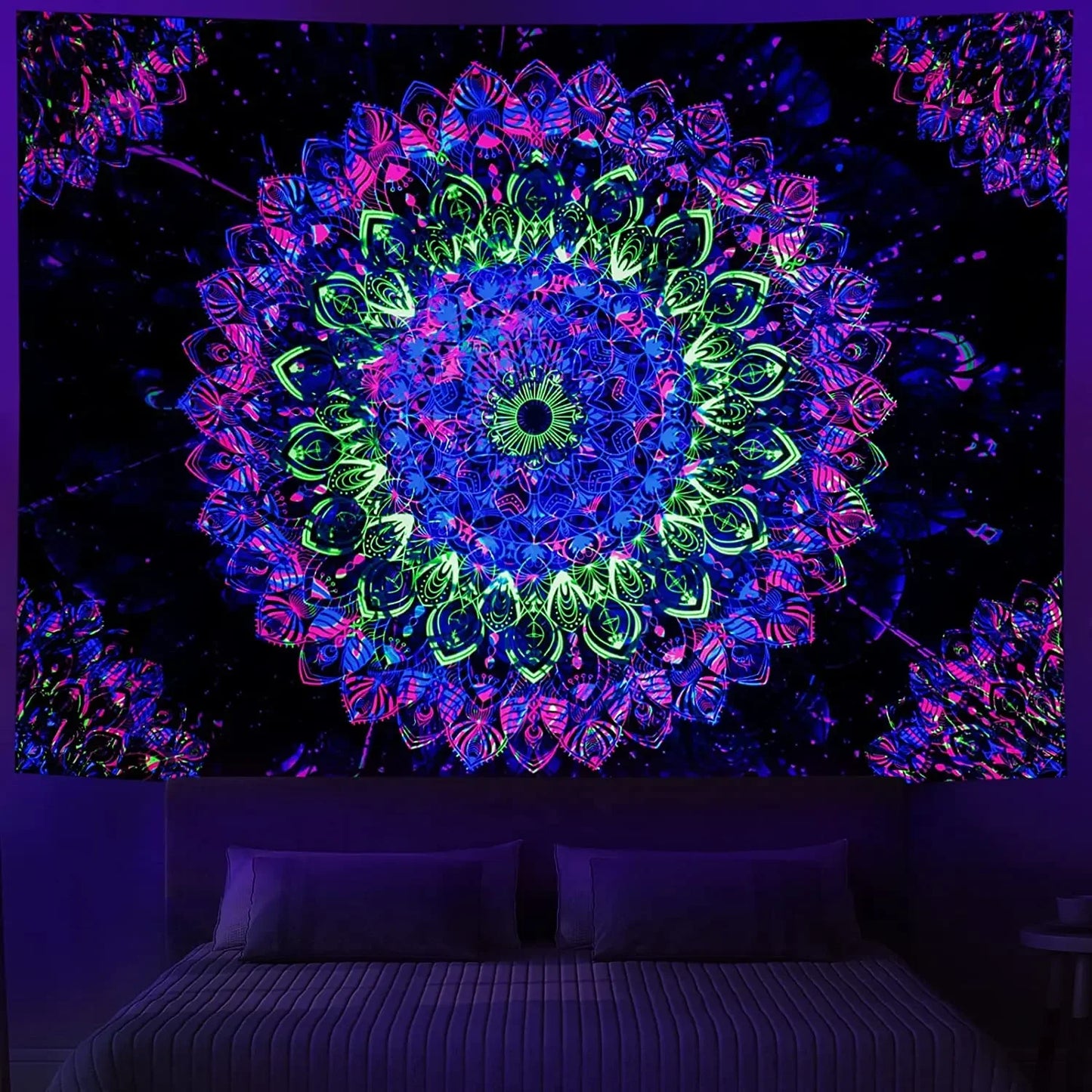 VIKAMA Neon Illusion Hamsa Hand Tapestry Cosmic Nebula All Seeing Eye Meditation Room Bohemian Bedroom Home Decor Tapestry