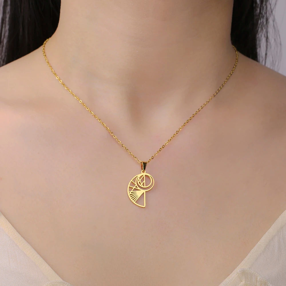 Dawapara Fibonacci Spiral Necklace Sacred Geometry The Golden Ratio Pendant Stainless Steel Jewelry Valentine's Day Gift