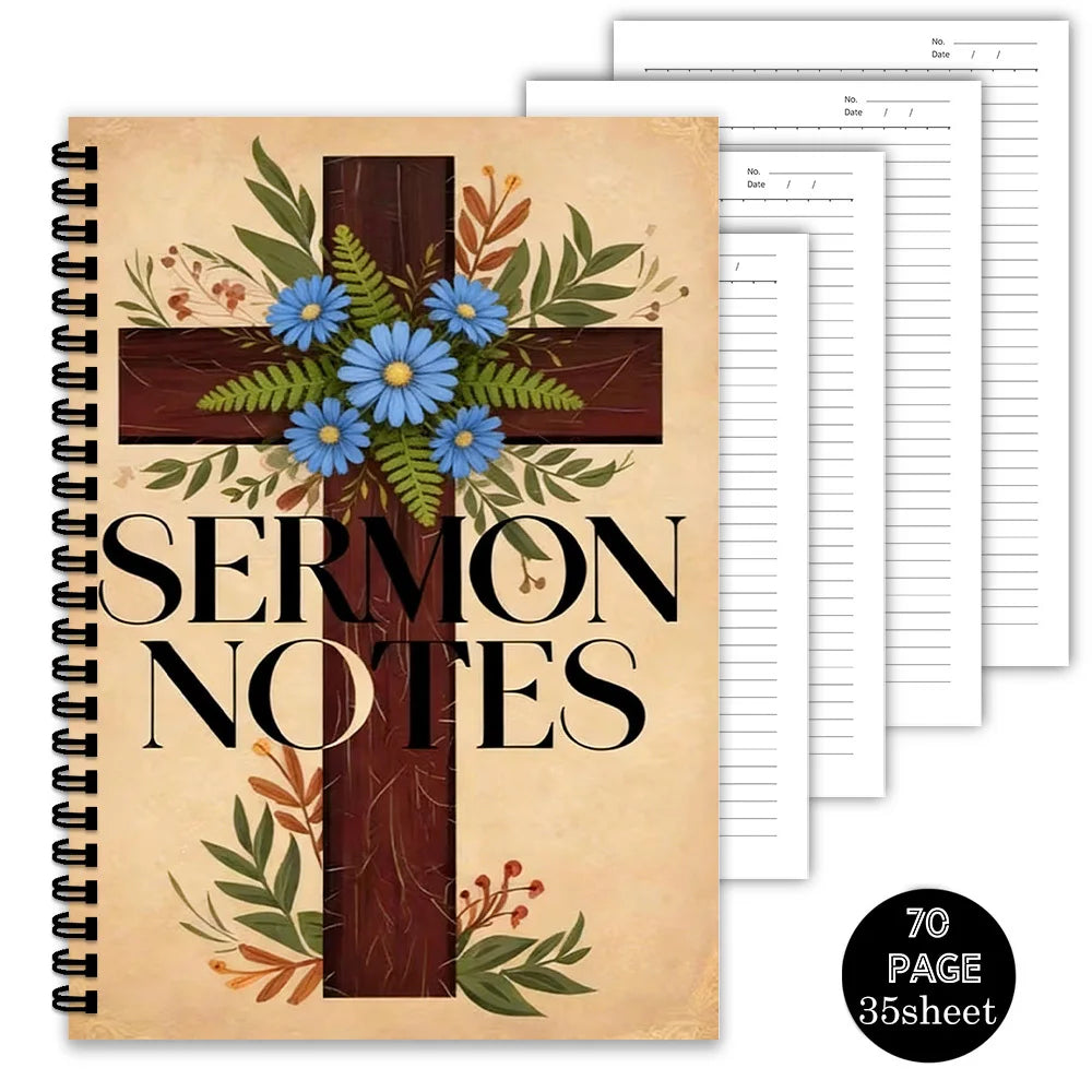 1PC Vintage Cross Floral Spiral Notebooks, Sermon Notes Journal for Church Service, Bible Study, Faith Reflection, Prayer Log, I