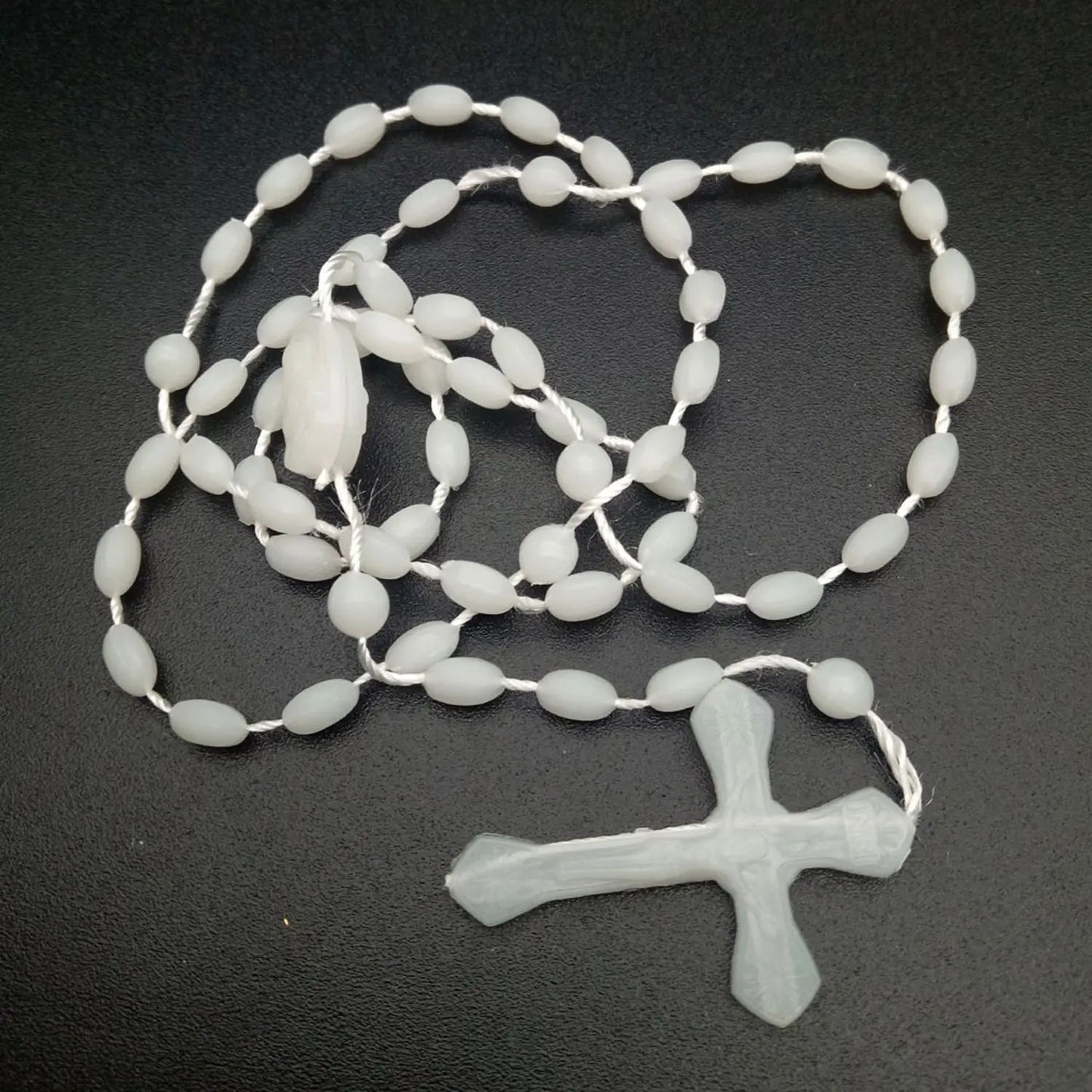 Luminous Glowing Rosary Necklace Plastic Catholic Cross Necklace Religious