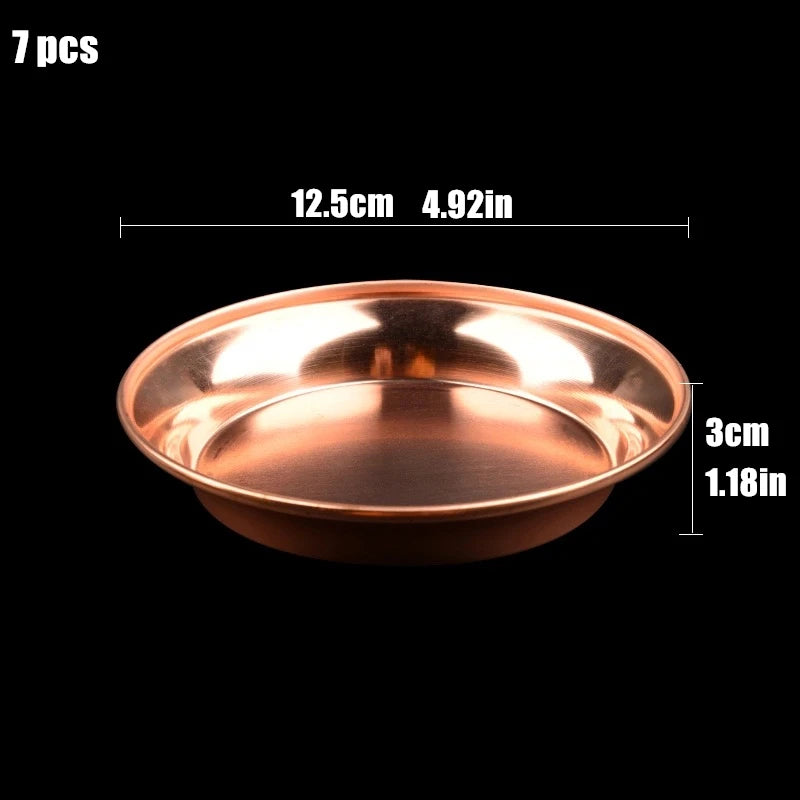 7pcs Pure Copper Tribute Plate Brass Auspicious Luster Tibetan Plate Collection Buddhist Fruit Saucer Home's Gift Decorative