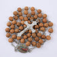 Blue Rosary Necklace For Women Men 6MM Wooden Prayer Beads Long Chain Religious Virgin Mary Cross Pendant Men Party Jewelry Gift