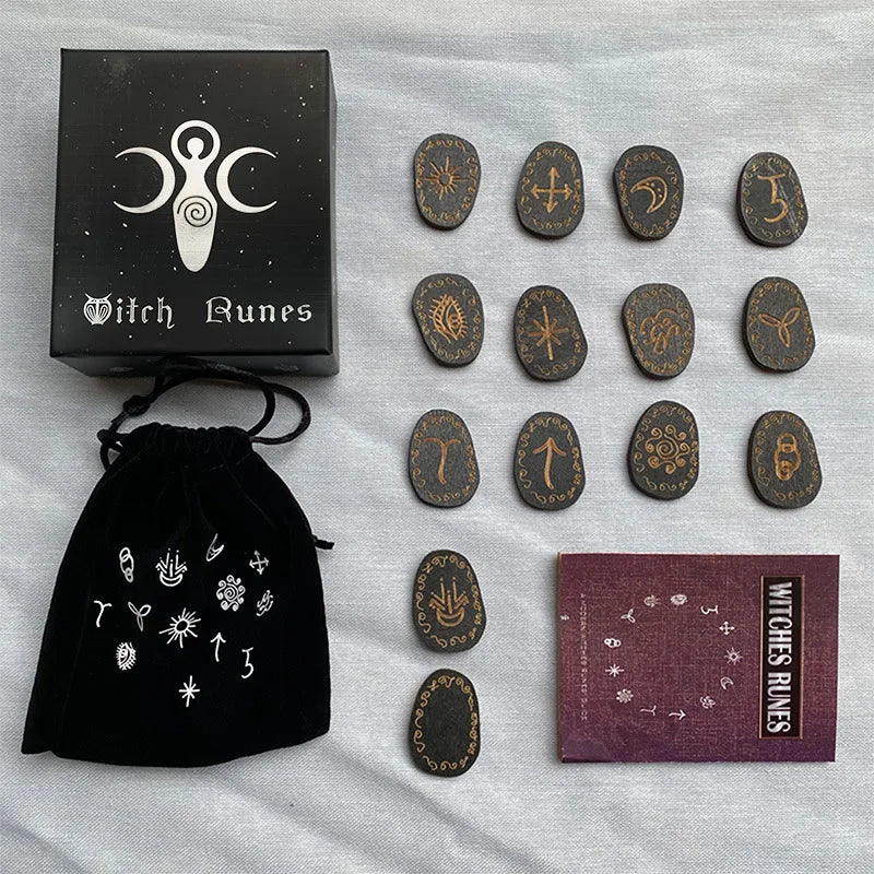 Mystic Witch Runes Set 13pcs Wooden Rune Stones with Symbols Altar Divination Tools Norse Viking Letters Healing Meditation Kit