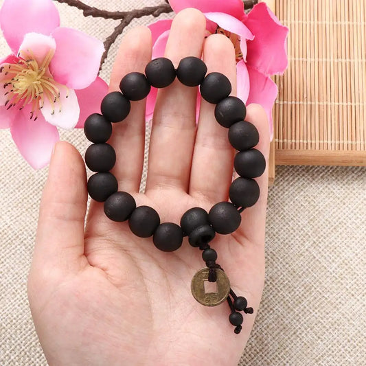 2023 New Religion Buddhist Women Men Prayer Beads Wood Bead Bangle Copper Coin Buddha Bracelet Accessories