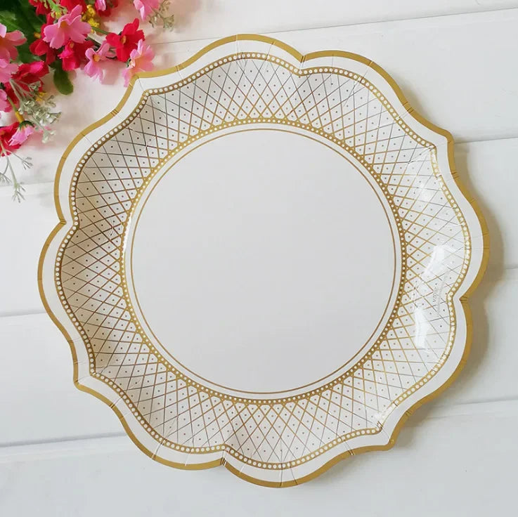 8pcs Chinese Blue White Porcelain Plate Party Decoration Plate Retro Wave Edge Plate Holiday Cake Plate Disposable Paper Plate