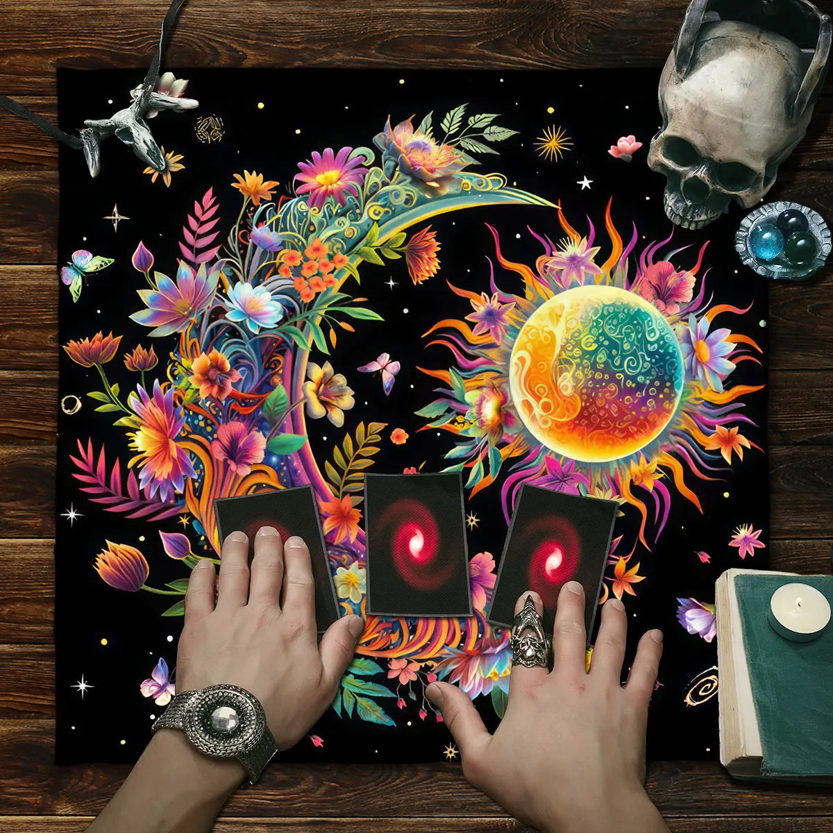 Floral And Sun Tarot Card Tablecloth Altar Cloth Flower Life Spread Tarot Reading Cloth Spiritual Oracle Card Pad