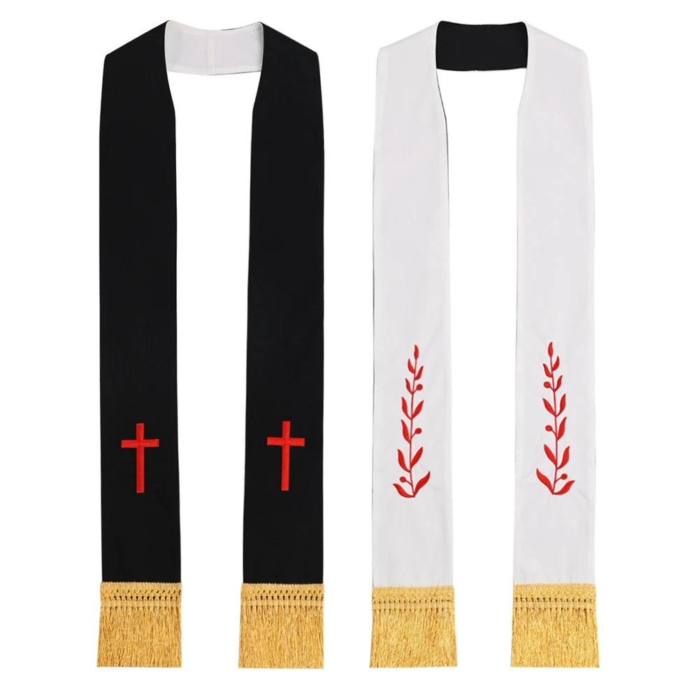 Clergy Stole Church Overlay Double Sided Cross Gold Tassels Scarf for Priest Choir