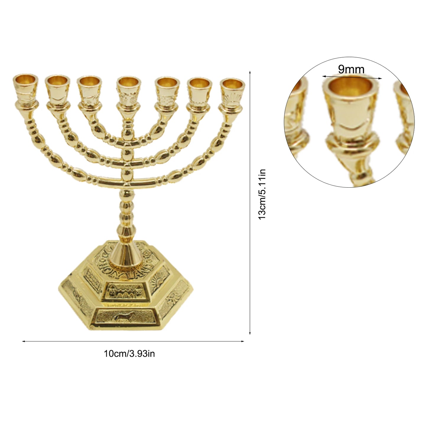 7 Branch Menorah Candle Holder Jerusalem Temple 12 Tribes of Israel Menorah with Aaron Rod Manna Vessel and Tablets 5.11-inch
