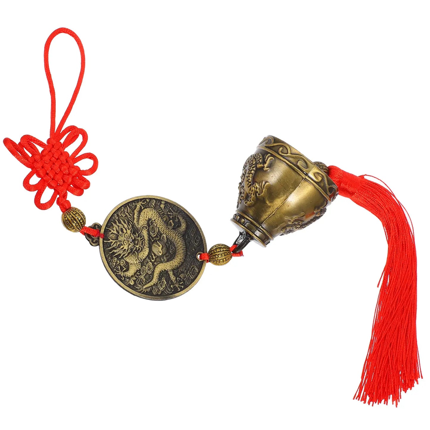 Chinese Knot Copper Wind Chime Car Pendant Traditional Feng Shui Hanging Bell Good Luck Decoration for Wealth Harmony