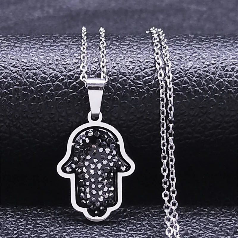 Greek Eye Fatima Hand Necklace for Women Men Stainless Steel Turkish Evil Blue Eye Protection Chain Islamic Jewelry  N8041S01