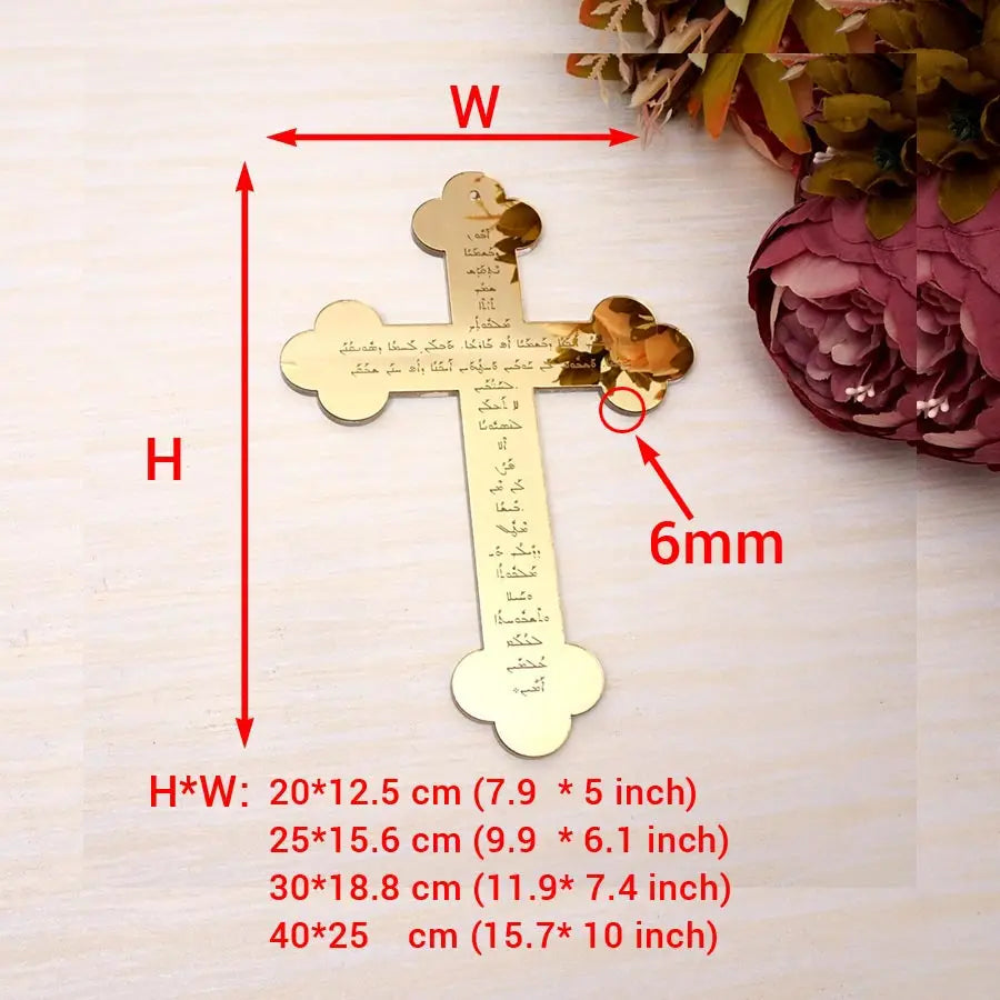 Religious Orthodox Aramaic Cross Aramaic Lord's Prayer Big Hanging Cross Acrylic Mirror Silver God Bless Baptism Church Paryer