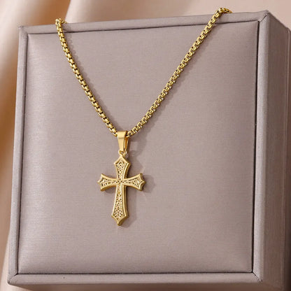 Gold Color Lucky Pendant Necklace For Women Stainless Steel Jewelry Aesthetic Accessorie Charm Choker Cross Goddess Necklaces