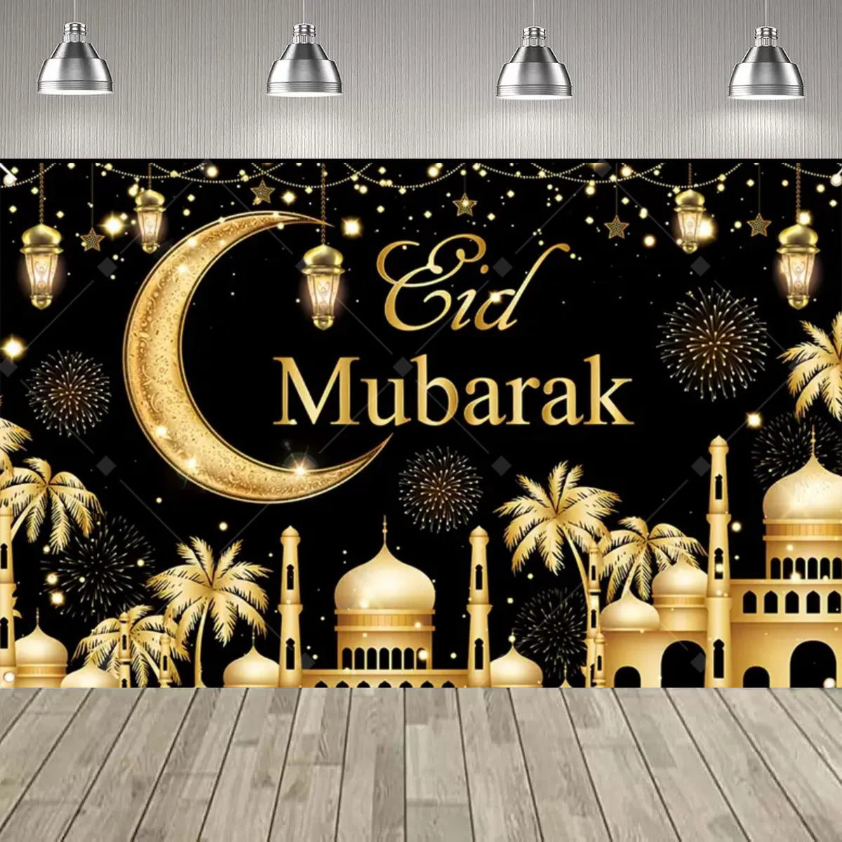 Eid al Fitr Party Supplie Decoration Backdrop Islamic Mosque Architecture Mubarak Ramadan Party Festival Celebration Banner