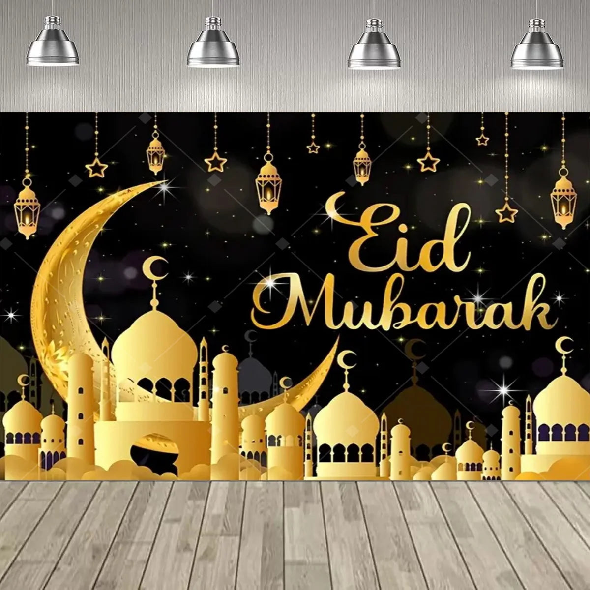 Eid al Fitr Party Supplie Decoration Backdrop Islamic Mosque Architecture Mubarak Ramadan Party Festival Celebration Banner