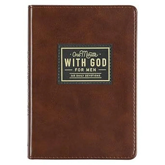 One Minute With God Daily Prayer Book for Men, 365-Day Brown Leather Devotional Journal, Christian Gift for Fathers & Brothers