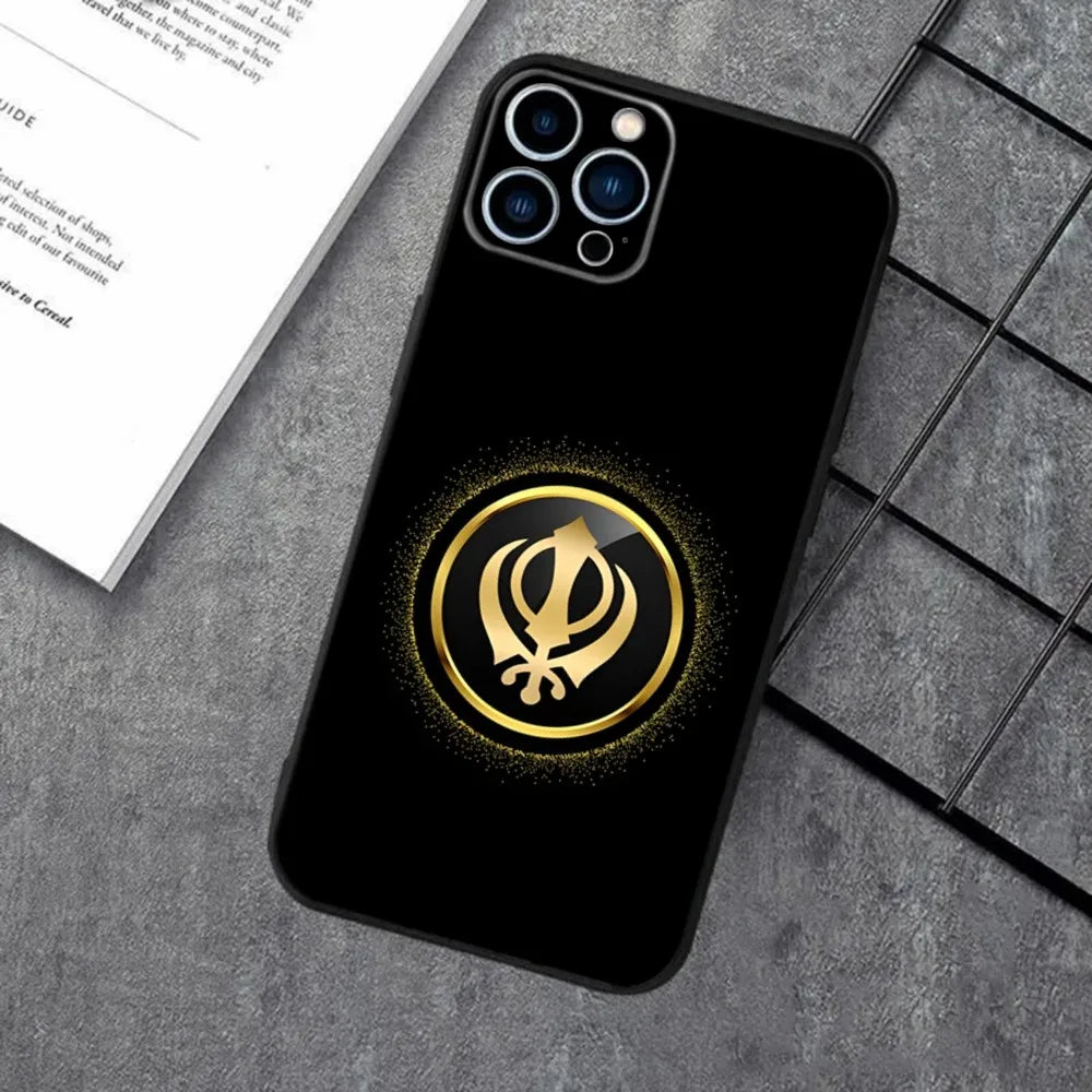 Sikh Khanda Sikhism Phone Case For iPhone 16,15,14,13,12,11,XS,XR,X,8,7,Pro,Max,Plus,mini Silicone Black Cover