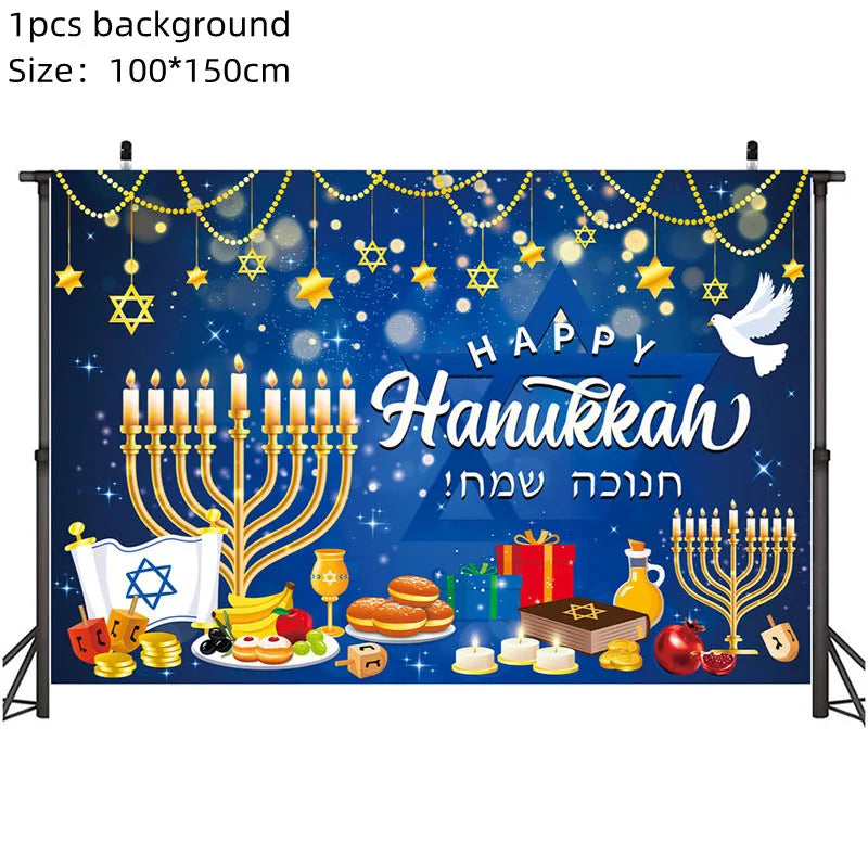 Jewish Hanukkah Birthday Party Decoration Cake Topper Balloon Candle Chanukah Party Supplies Tableware Banner Backdrop