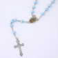 Blue Rosary Necklace For Women Men 6MM Wooden Prayer Beads Long Chain Religious Virgin Mary Cross Pendant Men Party Jewelry Gift