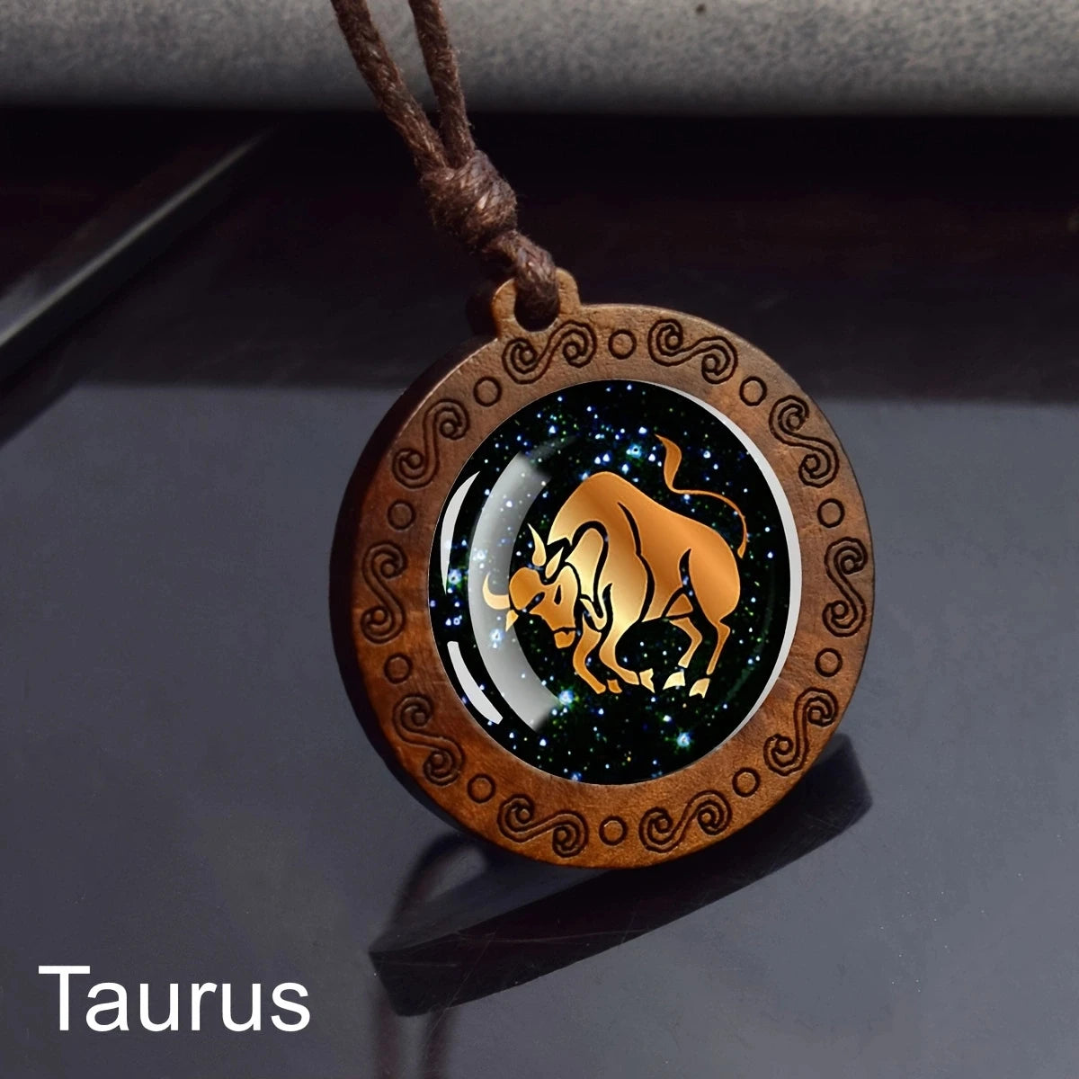 12 Zodiac Signs Rope Chain Necklace Aries Taurus Gemini Cancer Leo Virgo Libra Scorpio Constellation Necklace Wooden Pendant