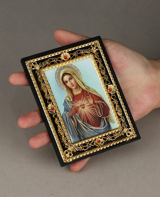 Immaculate Heart Virgin Mary St.Michael Icons Figurine Holy Family Icon Square Frame Church Home Tabletop Decoration Collection