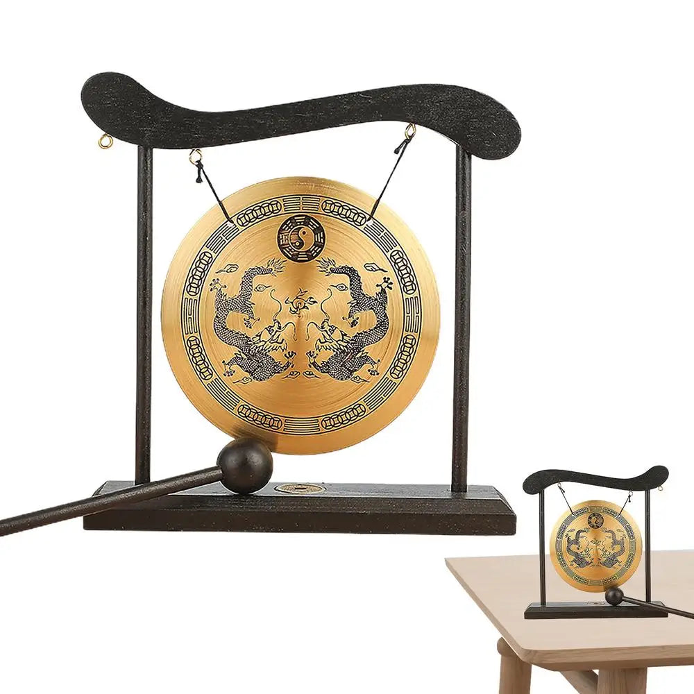 Feng Shui Gong Chinese Feng Shui Zen Gong Bell With Stand And Mallet Dragon With Taiji Symbols Desktop Retro Chime Table Gong