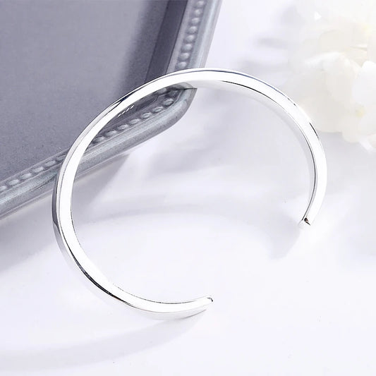 Sole Memory Simple Smooth Shiny 925 Sterling Silver Resizable Opening Bracelet For Women Luxury Jewelry Gift BR349