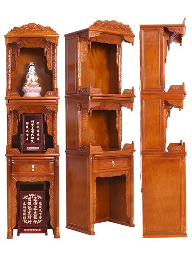 ZMLSolid Wood Altar Cabinet Buddha Niche Clothes Closet Altar New Chinese Three-Layer Household Buddha Shrine