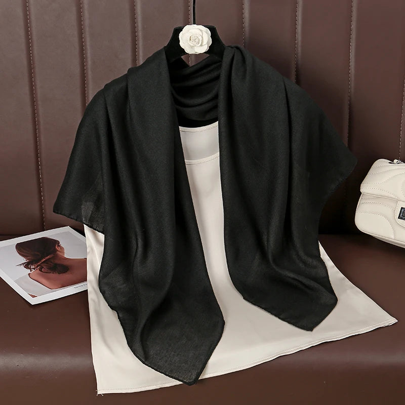 90*90cm Thin Soft Square Scarves for Women Simplicity Solid Color Cotton Linen Headscarf Muslim Female's Hijabs Bag Accessories