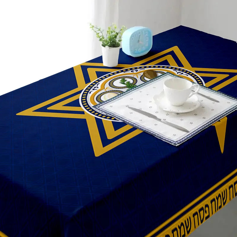 Happy Passover Rectangle Tablecloth Holiday Party Decor Jewish Pesach Seder Plate Star of David Table Cloth Passover Decorations