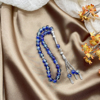New 33 Beads 8mm Cracked Glass Tasbih, Muslim Prayer Beads for Daily Worship, Ramadan Holiday Gift for Women