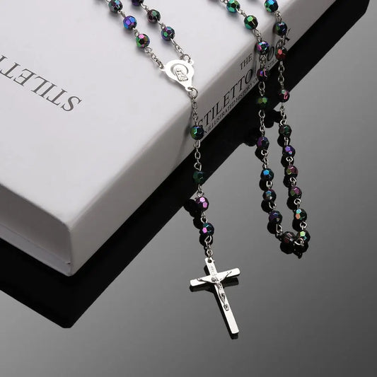 Fashion Vintage Crucifix Virgin Mary Pendant Cross Necklace Jesus Rosary Beads Chain