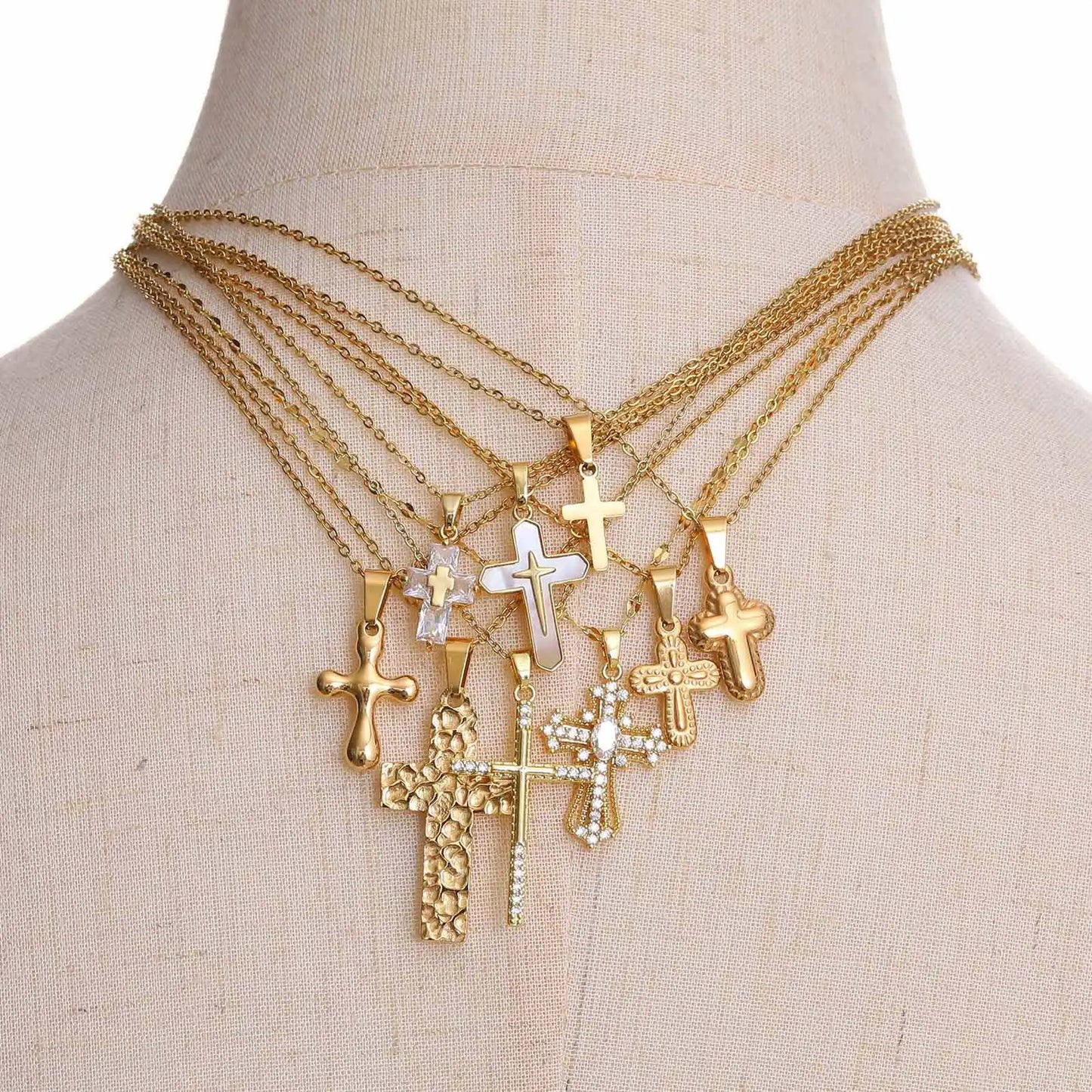 Vnox Christian Religion Necklaces For Women Men, Zircon Cross Pendant Charm Necklace, Classic Gold Plated Jewelry