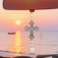 Cross Car Mirror Hanging Christian Gifts for Men Women, Metal Daily Bible Verse Car Rearview Decor Accessories, Christ Ornament