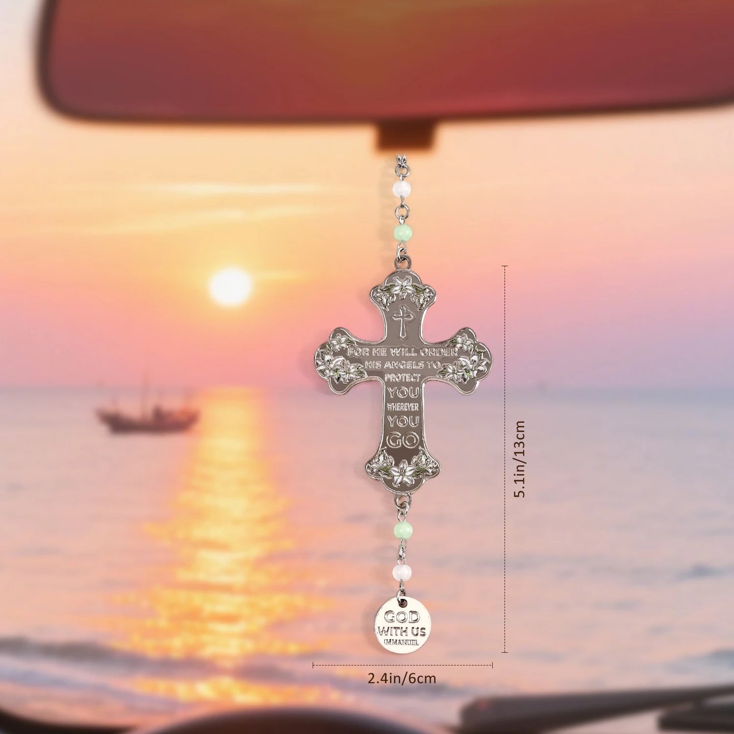 Cross Car Mirror Hanging Christian Gifts for Men Women, Metal Daily Bible Verse Car Rearview Decor Accessories, Christ Ornament